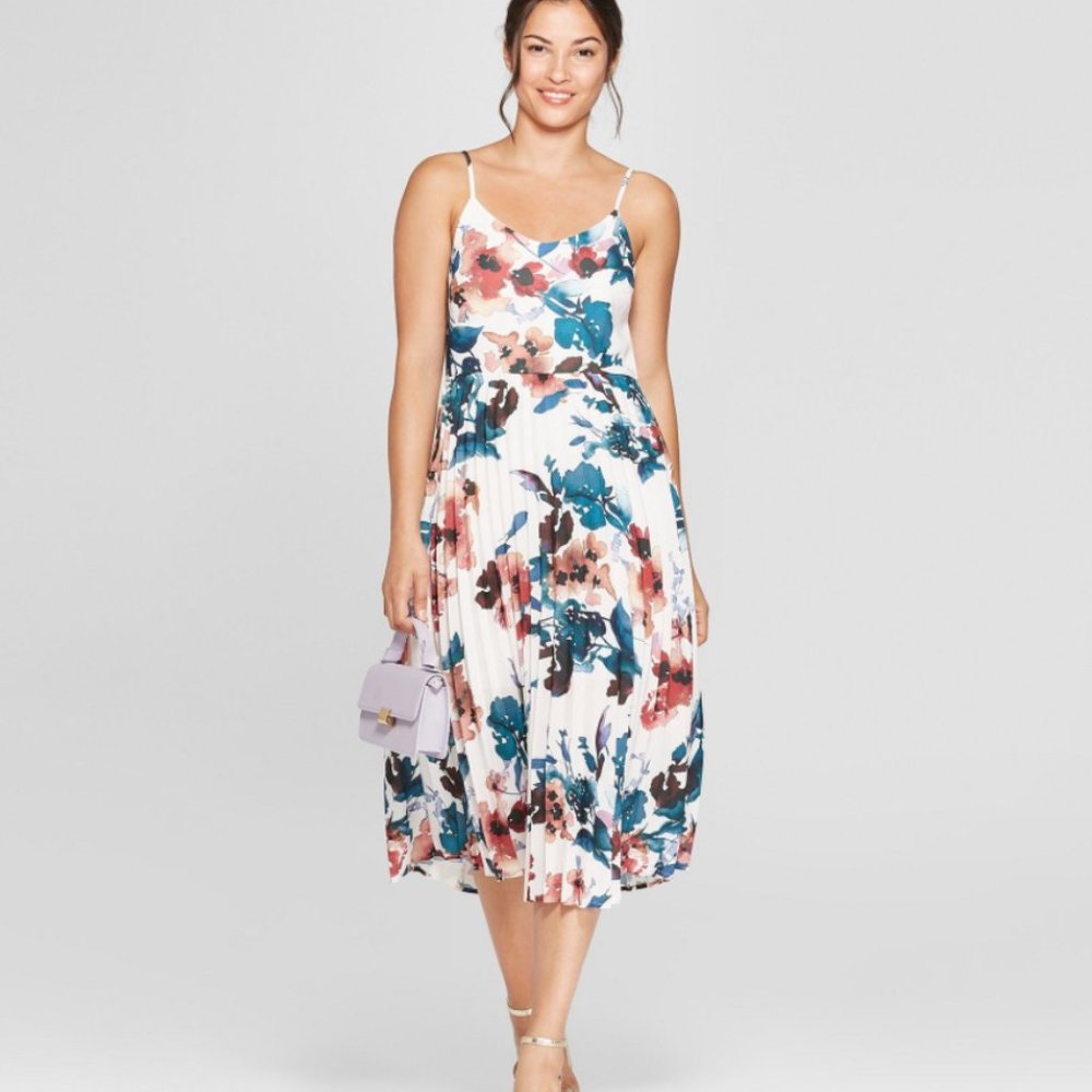 A New Day Floral Print Sleeveless Pleated SZ S